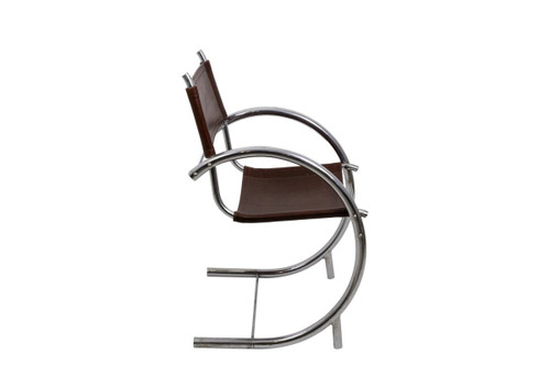 Armchair In Chromed Metal And Red Leather, 1930s - Ls3932651