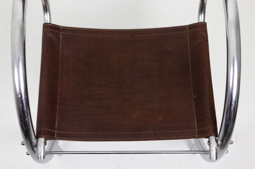 Armchair In Chromed Metal And Red Leather, 1930s - Ls3932651
