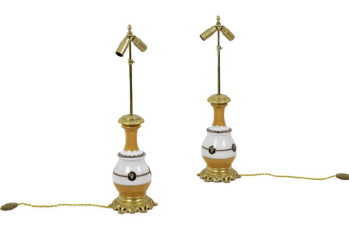 Coppia di lampade in porcellana bianca e arancione, 1880 circa - Ls3584581