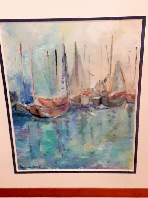 Peinture bateaux au port  signé ( S.wintrebert ) 