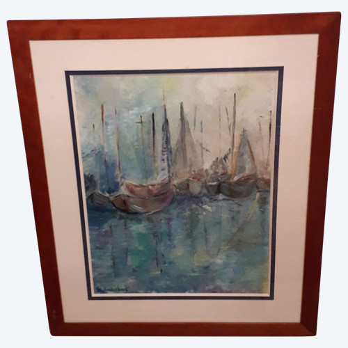Peinture bateaux au port  signé ( S.wintrebert ) 