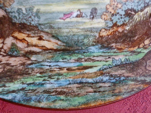 Raro piatto Gien con decoro forte e paesaggio diam 29,8 cm