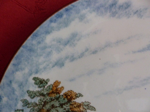 Raro piatto Gien con decoro forte e paesaggio diam 29,8 cm