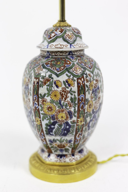 Piccola lampada in maiolica di Delft e bronzo dorato, 1880 circa - Ls2924231