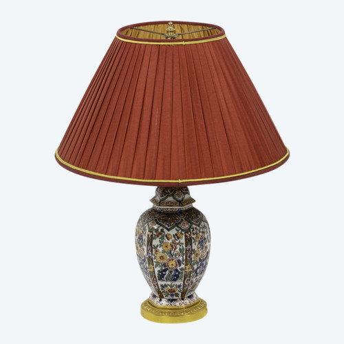 Piccola lampada in maiolica di Delft e bronzo dorato, 1880 circa - Ls2924231