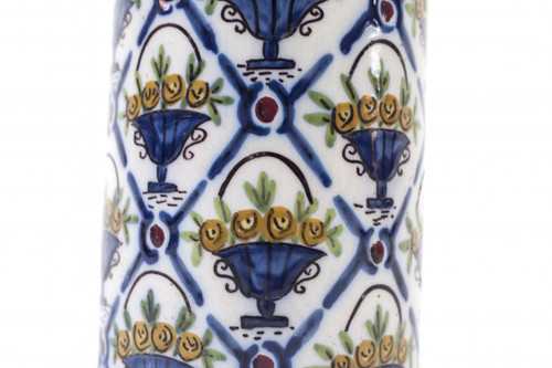 Polychrome Steingutvase, Dekor aus Klammern und Blumenvasen, 1950er Jahre – OP283