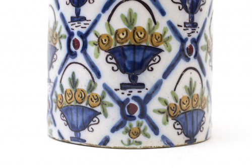 Polychrome Steingutvase, Dekor aus Klammern und Blumenvasen, 1950er Jahre – OP283
