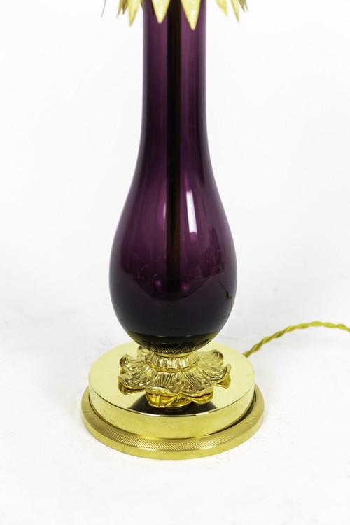 Lamp En Verre Aubergine Et Laiton Doré, Années 1970 - Ls4101261