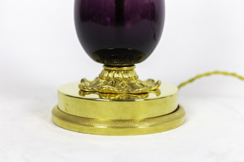 Lamp En Verre Aubergine Et Laiton Doré, Années 1970 - Ls4101261