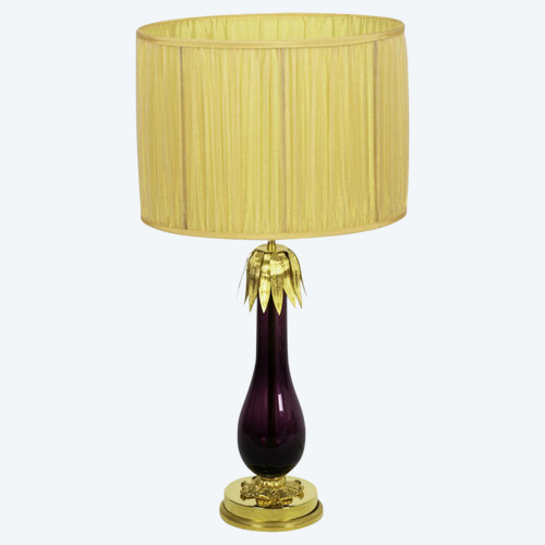 Lamp En Verre Aubergine Et Laiton Doré, Années 1970 - Ls4101261