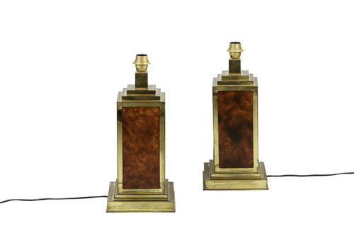 Paire De Lampes En Bakélite Et Laiton Doré, Années 1970 - Ls4113301