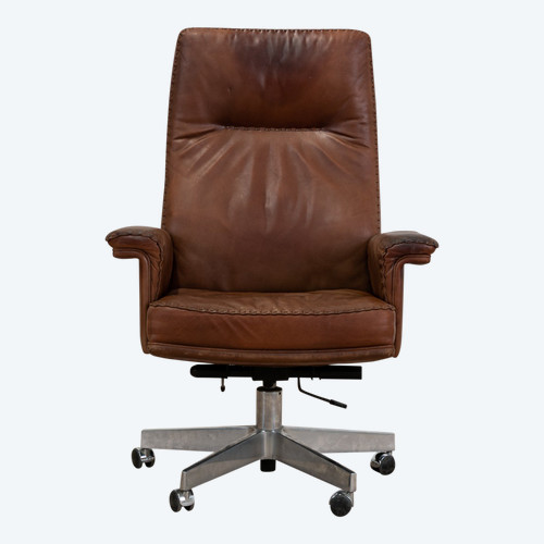 Sedia da ufficio direzionale girevole DS 35 in pelle Swiss De Sede Edition, anni '70