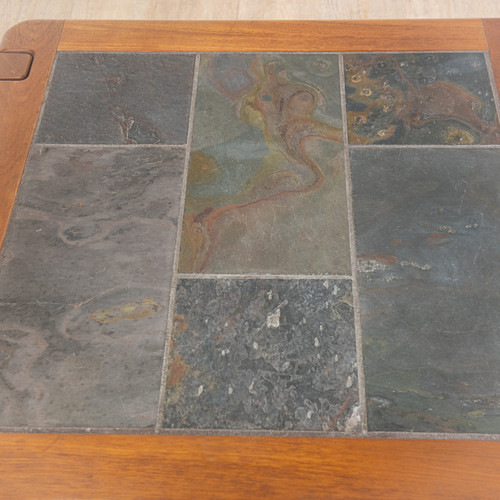 Table basse en orme et ardoise circa 1980