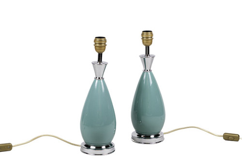 Ein Paar Lampen aus blauem Porzellan und silbernem Messing, 1970er Jahre - Ls3278571