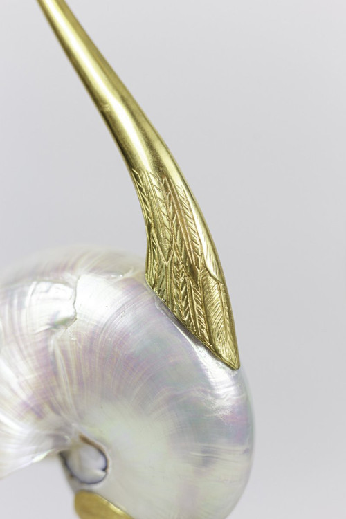 Sculpture "Oiseau", Natural Shell And Gold Brass, 1970s - Ls3108501