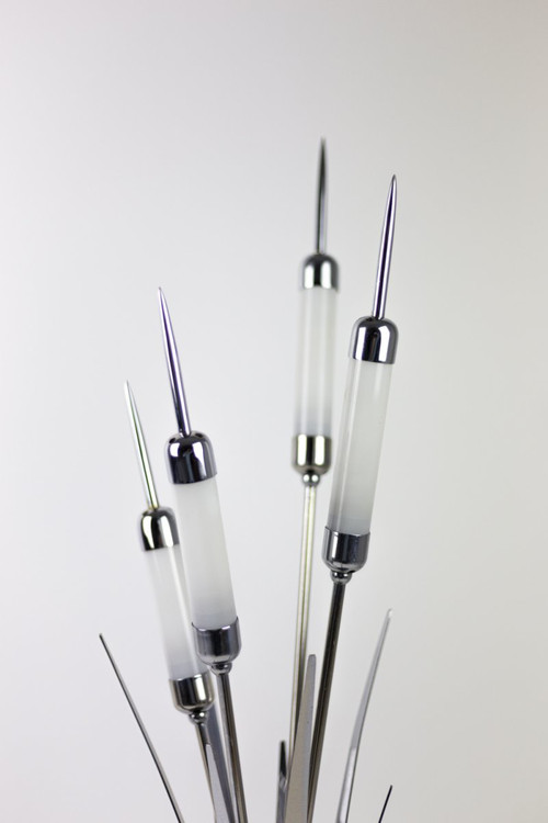 Reed Lamp In Chromed Metal And Alabaster, 1980s - Ls4080281