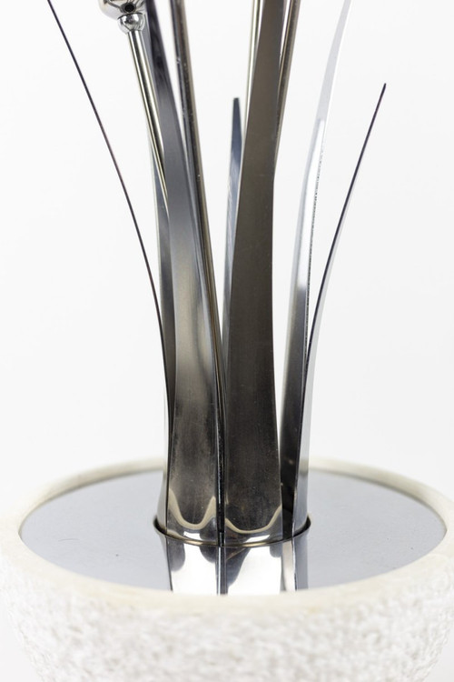 Reed Lamp In Chromed Metal And Alabaster, 1980s - Ls4080281
