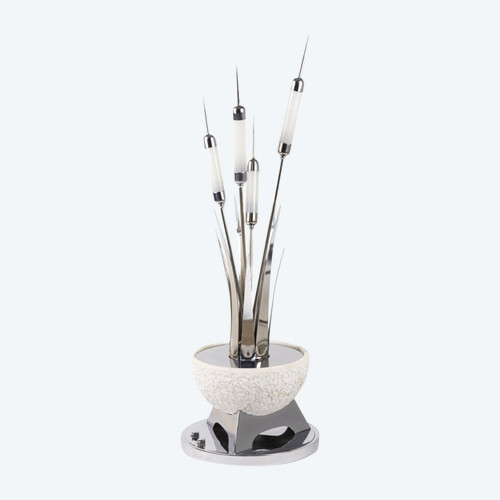 Reed Lamp In Chromed Metal And Alabaster, 1980s - Ls4080281