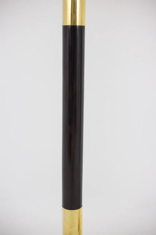 Lampada da terra in legno e ottone dorato, anni '70 - Ls4168401