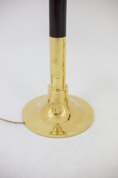 Lampada da terra in legno e ottone dorato, anni '70 - Ls4168401