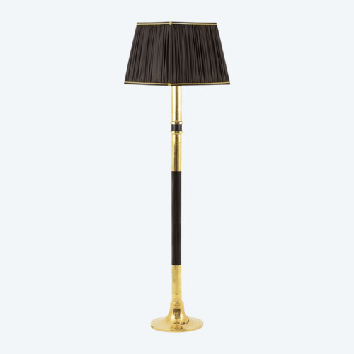 Lampada da terra in legno e ottone dorato, anni '70 - Ls4168401
