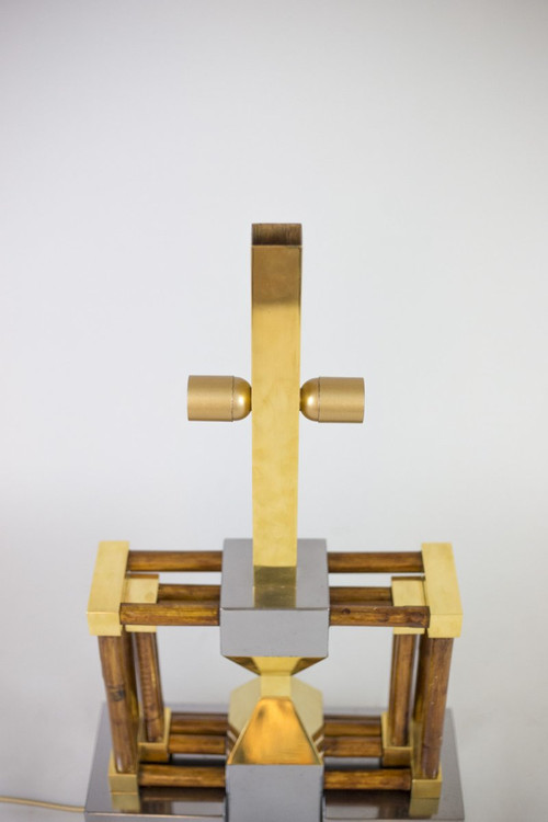 Bamboo Lamp, Gold And Silver Brass, 1970's - Ls4120741