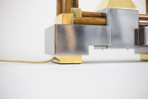 Bamboo Lamp, Gold And Silver Brass, 1970's - Ls4120741