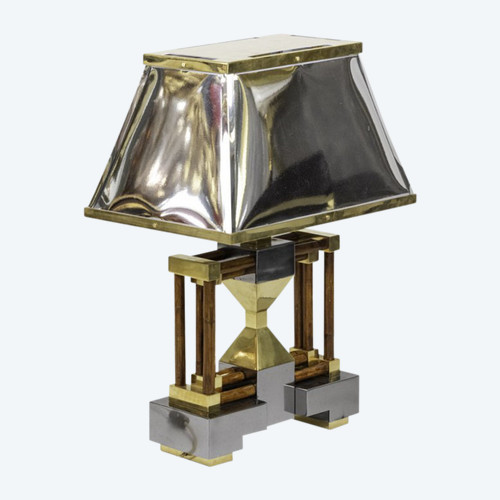 Bamboo Lamp, Gold And Silver Brass, 1970's - Ls4120741