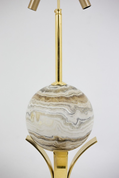 Lampe Sphère En Marbre Et Laiton Doré, Années 1970 - Ls4071681