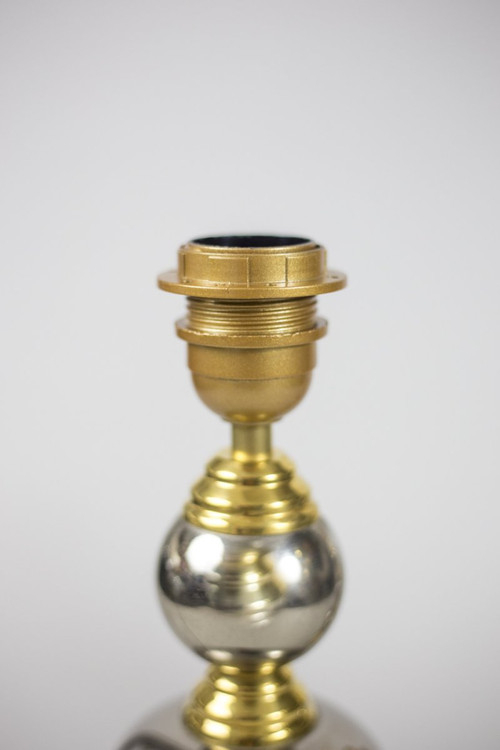 Paire De Lampes Chapelet En Métal Chromé Et Doré, Années 1970 - Ls3888341