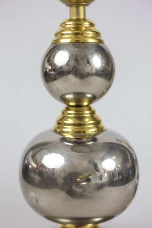 Paire De Lampes Chapelet En Métal Chromé Et Doré, Années 1970 - Ls3888341