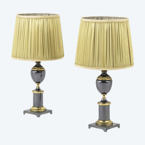 Paar vergoldete Bronze- und Metallic-Graulampen, 1970er Jahre – Ls2779351