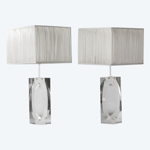 Pair Of Rectangular Lucite Lamps, 1970s - Ls2750831