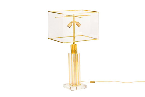 Romeo Rega, Lampe aus Lucite und goldenem Messing, 1970er Jahre - Ls4129721