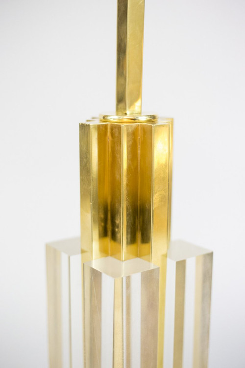 Romeo Rega, Lampe aus Lucite und goldenem Messing, 1970er Jahre - Ls4129721