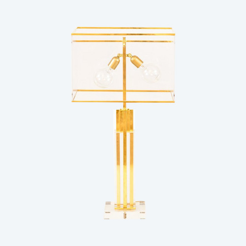 Romeo Rega, Lampe aus Lucite und goldenem Messing, 1970er Jahre - Ls4129721