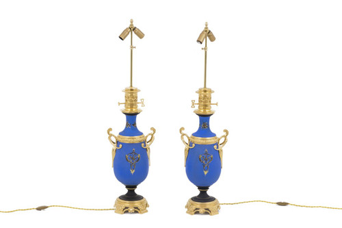 Coppia Di Lampade In Porcellana Stile Neoclassico, Periodo Napoleone III - LS40641431