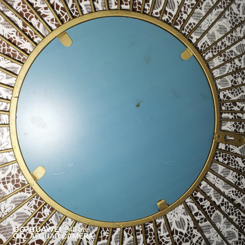 Ancien miroir soleil mural  en laiton doré  dans l'esprit de (Chaty Vallauris)