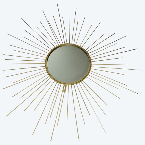 Ancien miroir soleil mural  en laiton doré  dans l'esprit de (Chaty Vallauris)