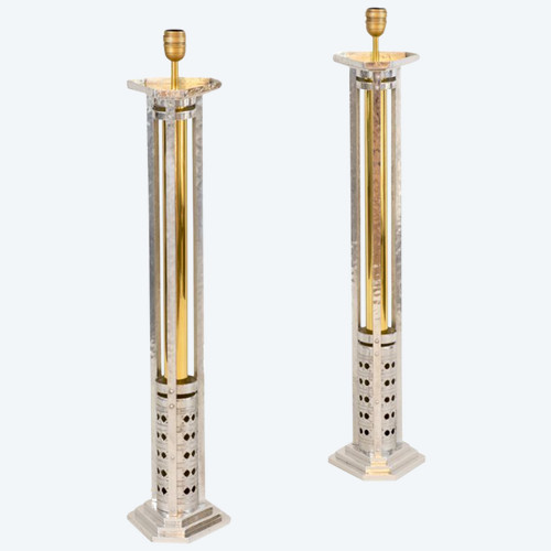 Paire De Grandes Lampes, Fonte D’aluminium Et Bronze Doré, Années 1970 - LS3707711