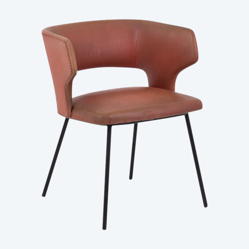Poltrona in metallo laccato nero e Skaï arancione, anni '50 - LS4074251
