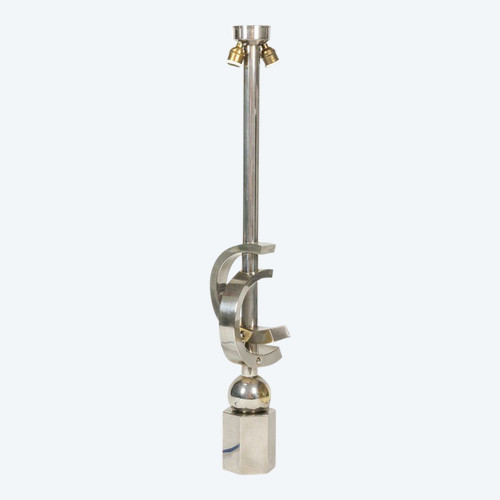 Lampada scultorea in metallo cromato, anni '70