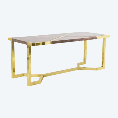 Table En Laiton Doré Et Granit Rose, Italie, Vers 1970 - LS41242351