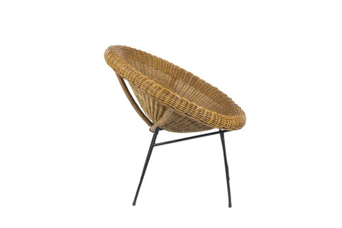 Coppia di sedie da sole in vimini nero e metallo, anni '50 - LS3953801
