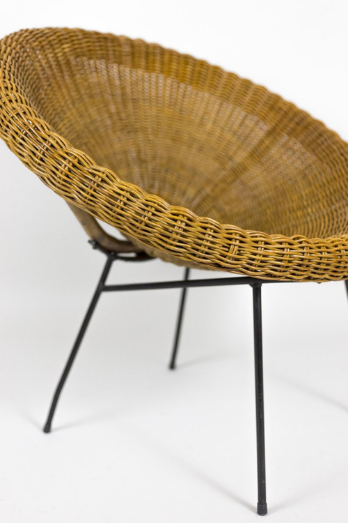 Coppia di sedie da sole in vimini nero e metallo, anni '50 - LS3953801