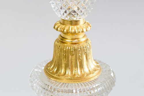 Grande Lampe Style Empire En Cristal Taillé Et Bronze Doré, Années 1940 - LS3000411