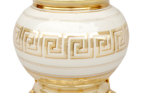 Coppia di lampade in porcellana crema e oro iridescente, XIX secolo - LS3351771