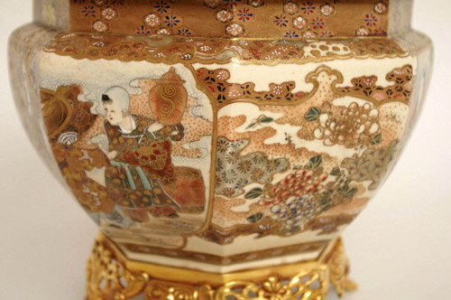 Fioriera in terracotta Satsuma e bronzo dorato, 1880 circa - LS3003291