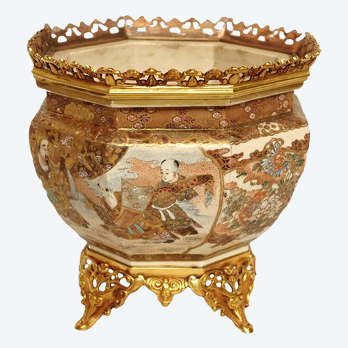 Fioriera in terracotta Satsuma e bronzo dorato, 1880 circa - LS3003291