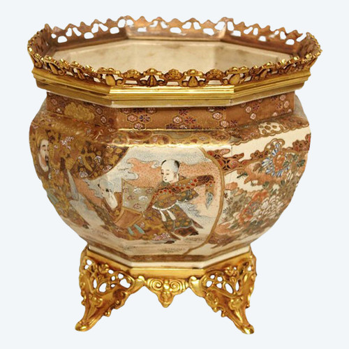 Jardinière En Faïence De Satsuma Et Bronze Doré, Vers 1880 - LS3003291